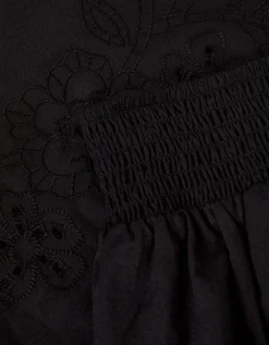Embroidered Cotton Top & Skirt Set Black