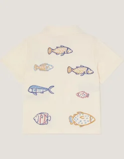 Embroidered Fish Short Sleeve Shirt Ivory