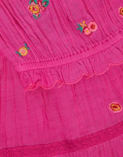 Embroidered Floral Top & Skirt Set Pink