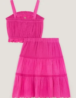 Embroidered Floral Top & Skirt Set Pink