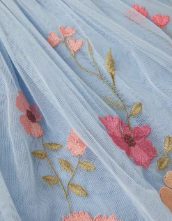 Embroidered Floral Tulle Disco Dress Blue
