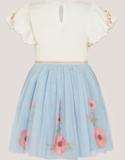 Embroidered Floral Tulle Disco Dress Blue