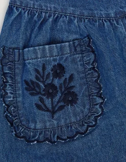 Embroidered Pocket Chambray Trousers Blue