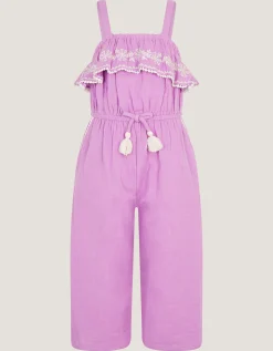 Embroidered Ruffle Tassel Jumpsuit Purple