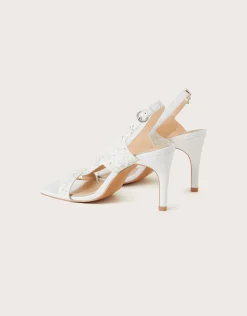 Embroidered Square Toe Bridal Sandals Ivory