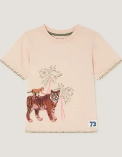 Embroidered Tiger T-Shirt Cream