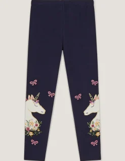 Embroidered Unicorn Leggings Blue