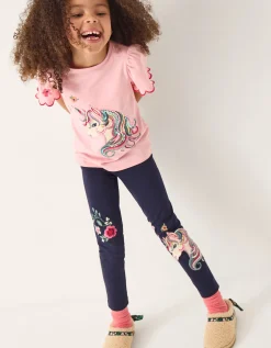 Embroidered Unicorn Leggings Blue