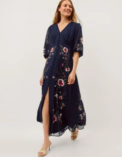 Emi Floral Embroidered Maxi Dress Blue