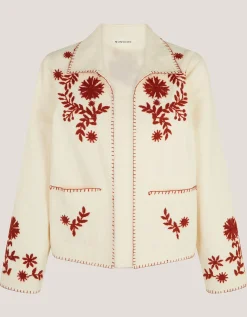 Emilia Floral Embroidered Jacket Ivory