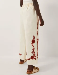 Emilia Floral Embroidered Trousers Ivory