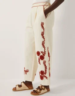Emilia Floral Embroidered Trousers Ivory