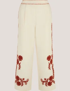 Emilia Floral Embroidered Trousers Ivory