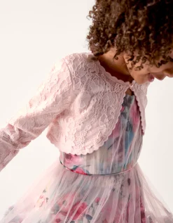 Emilia Lace Scallop Cardigan Pink