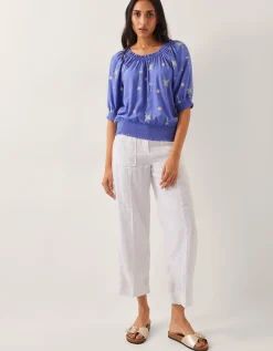 Emily Embroidered Puff-Sleeve Top Blue