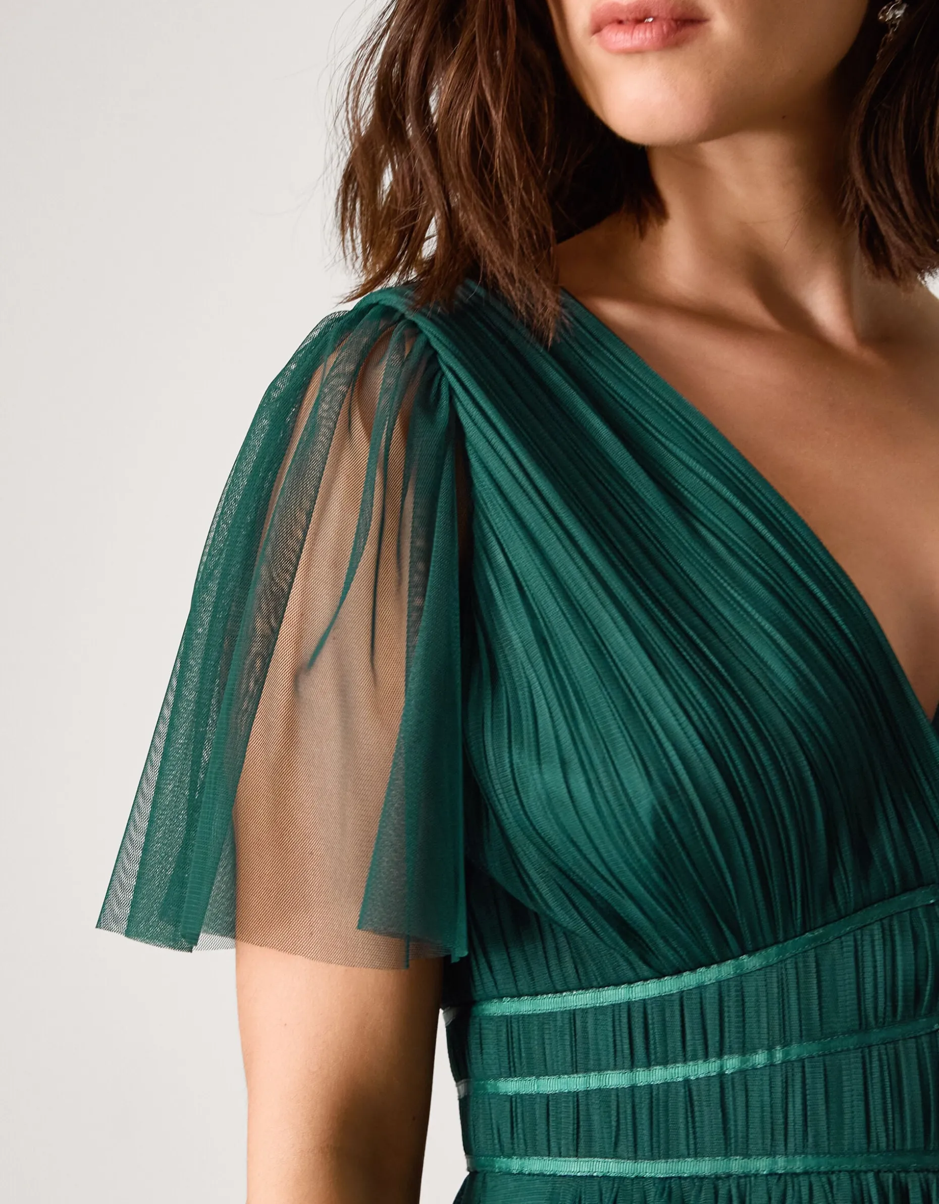 Emily Short Sleeve Tulle Bridesmaid Dress Green
