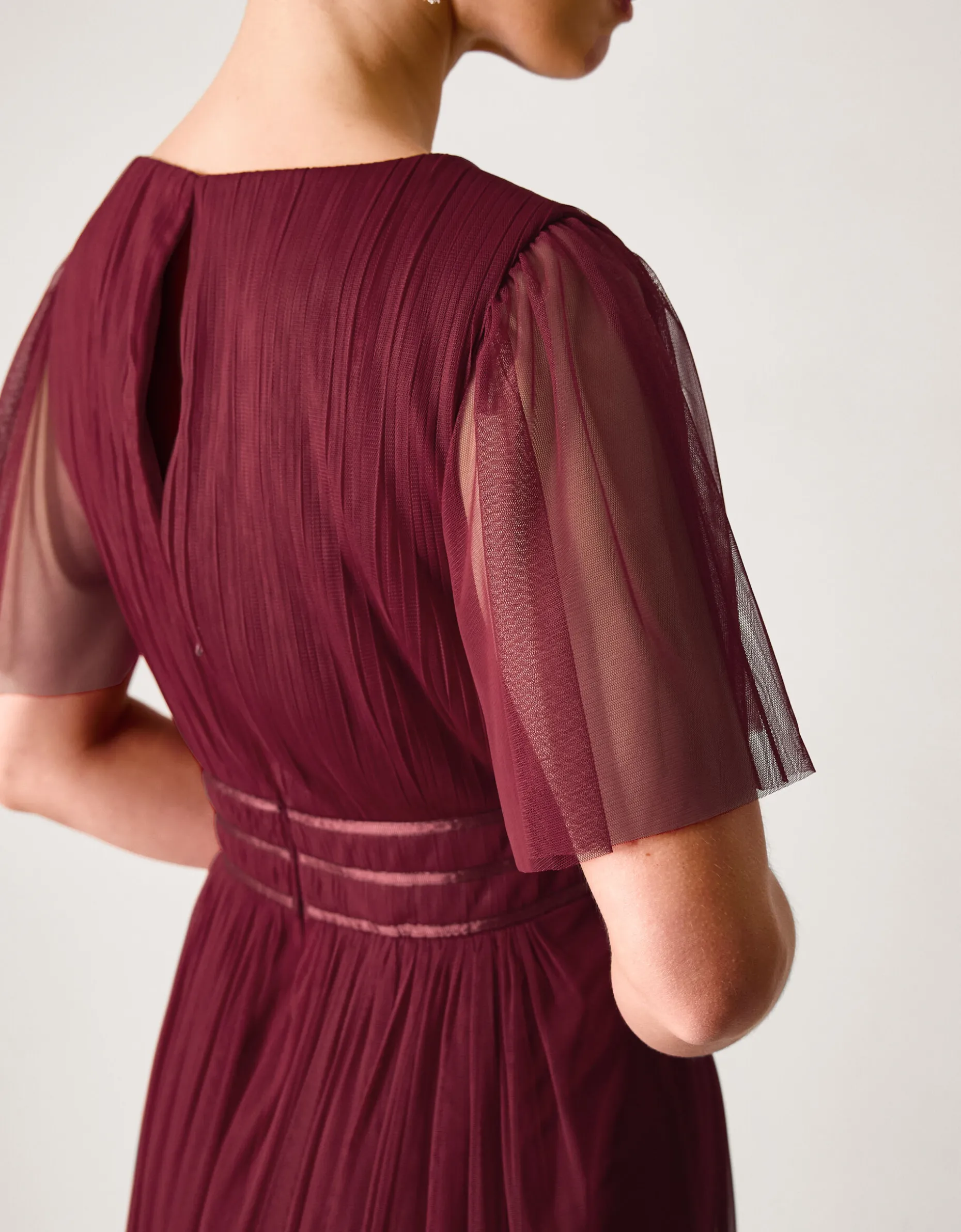 Emily Short Sleeve Tulle Bridesmaid Dress Red