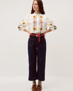 Emmy Embroidered Long Sleeve Top White