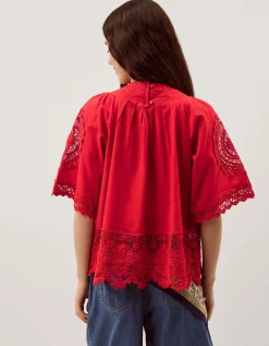 Emory Floral Lace Top Red