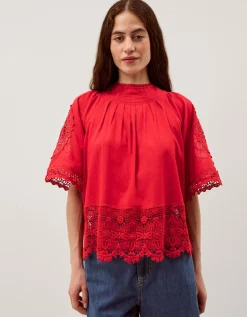 Emory Floral Lace Top Red