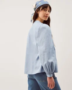 Erica V-Neck Embroidered Blouse Blue
