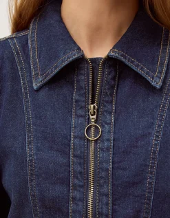 Erin Zip Denim Midi Dress Blue