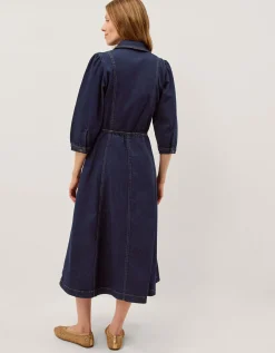 Erin Zip Denim Midi Dress Blue