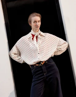 Esme Polka Dot Shirt & Scarf Ivory