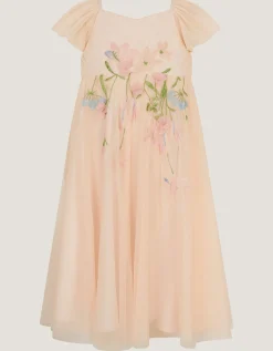 Estella Floral Embroidered Party Dress Orange