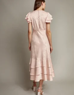 Ester Satin Ruffle Midi Dress Pink
