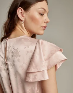 Ester Satin Ruffle Midi Dress Pink