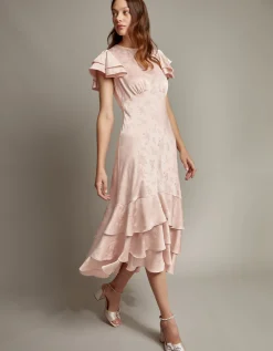 Ester Satin Ruffle Midi Dress Pink