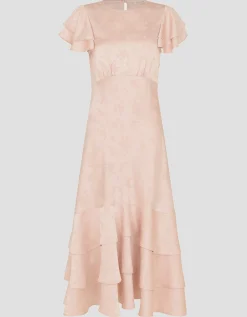 Ester Satin Ruffle Midi Dress Pink