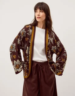 Esther Floral Linen Blend Jacket Brown