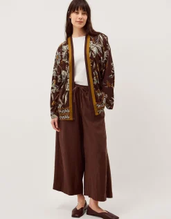 Esther Floral Linen Blend Jacket Brown