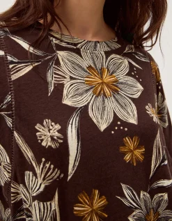 Esther Floral Linen Blend T-Shirt Brown