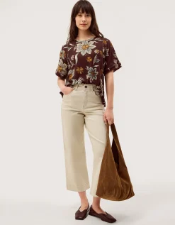 Esther Floral Linen Blend T-Shirt Brown
