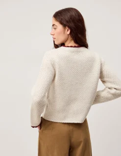 Etta Floral Embroidered Scallop Cardigan Ivory