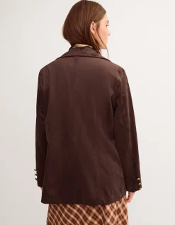 Eva Faux Suede Longline Jacket Brown