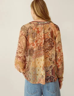 Evelina Sheer Floral Print Top Brown