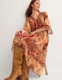 Evelina Shimmer Floral Print Midi Dress Brown