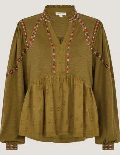 Fabia Embroidered Blouson Blouse Green