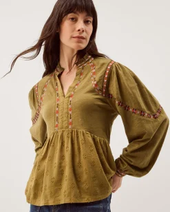 Fabia Embroidered Blouson Blouse Green