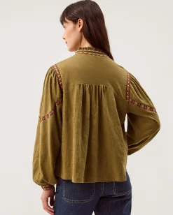 Fabia Embroidered Blouson Blouse Green