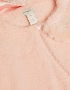 Faux Fur Collar Cardigan Pink