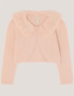 Faux Fur Collar Cardigan Pink