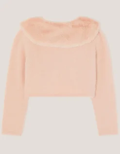 Faux Fur Collar Cardigan Pink