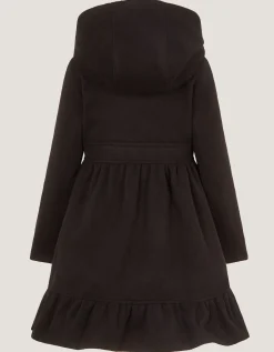 Faux Fur Collar Double-Breasted Coat Black