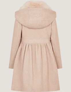 Faux Fur Collar Frill Coat Camel