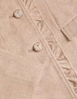 Faux Fur Collar Frill Coat Camel